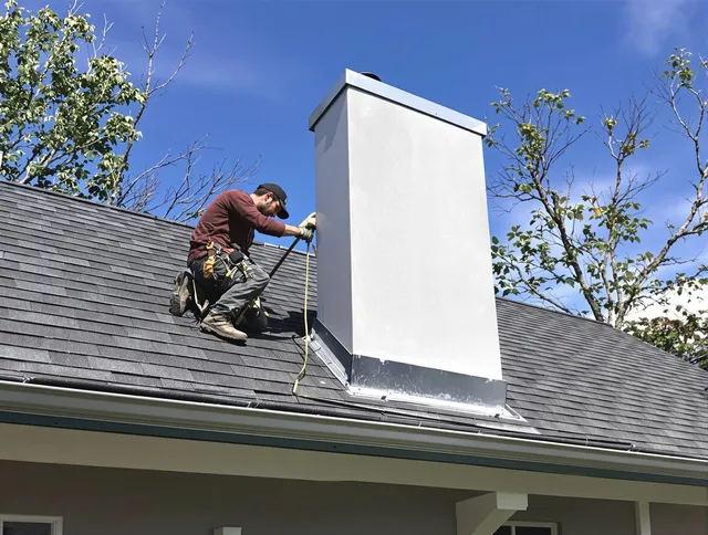 Windsor Chimney Sweep team member finishing chimney construction in Windsor, CT