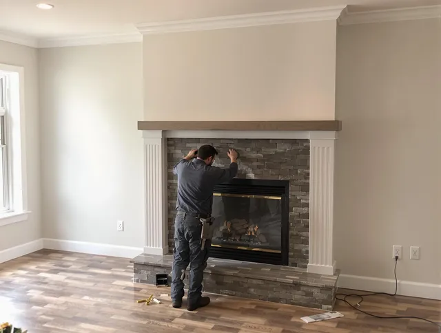 Windsor Chimney Sweep finishing a custom fireplace install in Windsor, CT